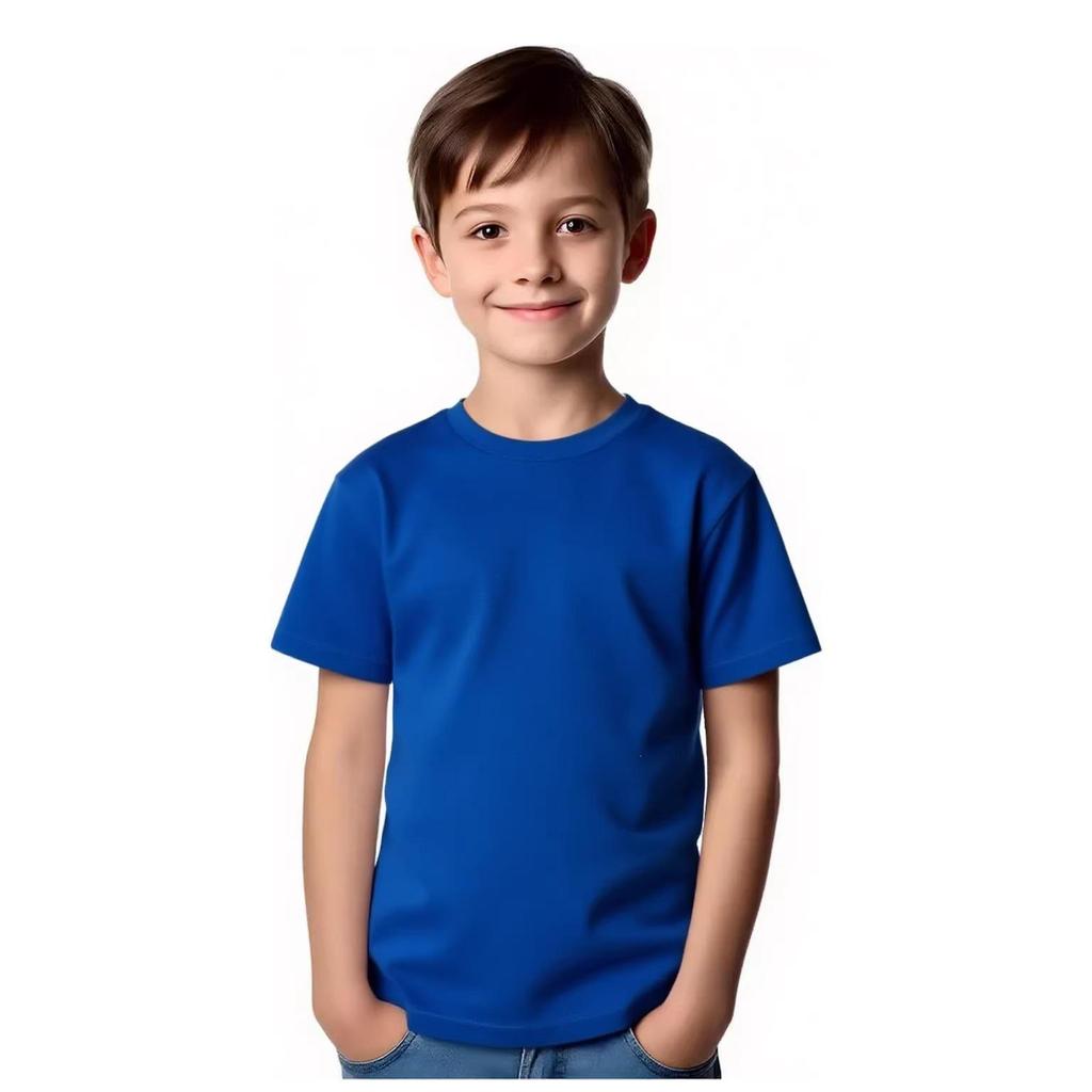 Children's Round Neck Short Sleeve T-Shirts - Solid Colors for Small and Medium Kids