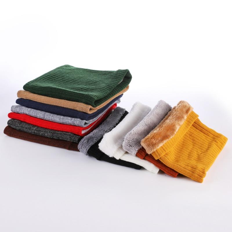 Double-layer Velvet Thickened Warm Neck Cover, Solid Color Wool Single-circle Knitted Scarf, Autumn and Winter Versatile Scarf for Men and Women