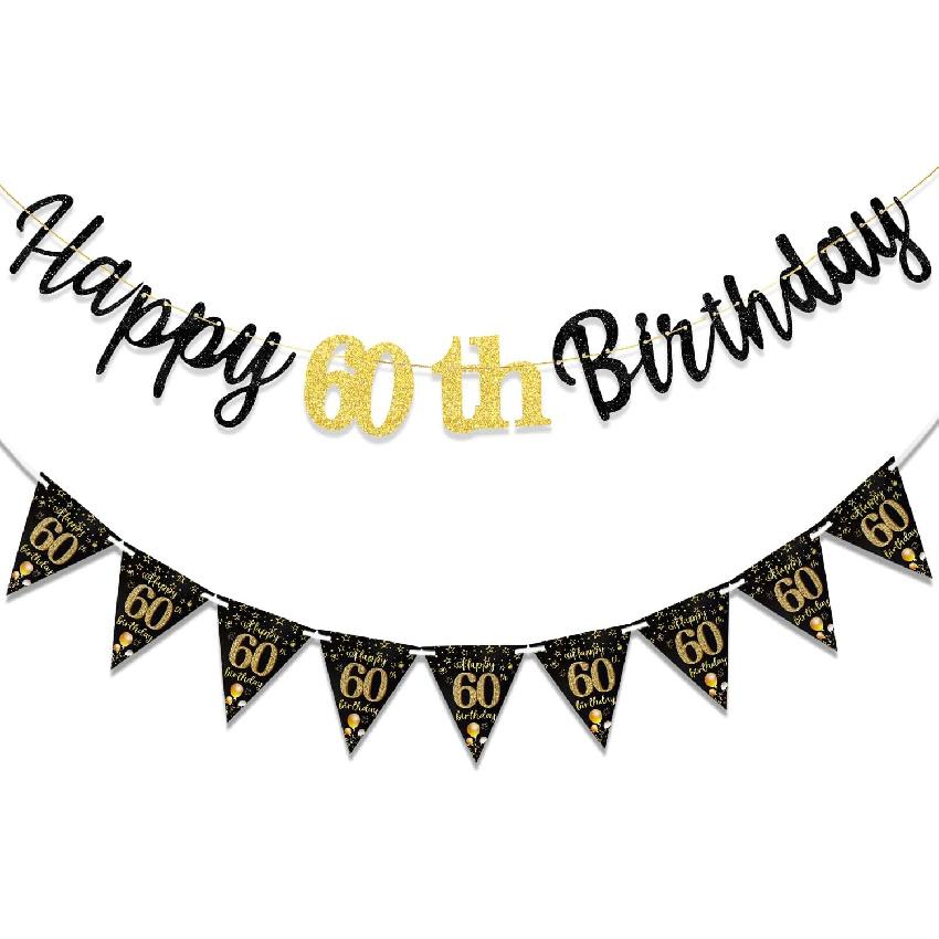 16th Birthday Decorations Banner Boys Girls, Black Gold Happy 16thBirthday Banners for Girls Boys (Birthday 16th)
