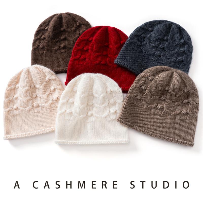 Autumn and Winter New% Cashmere Blend Thickened Twisted Flower Warm Knitted Yarn Hat