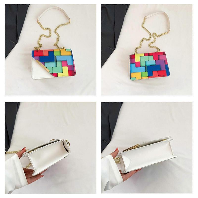 Color Block Chain Shoulder Bag Stylish PU Crossbody Bag Fashionable Women Shoulder Bag Ample Storage for Women Girls  Hot Pink