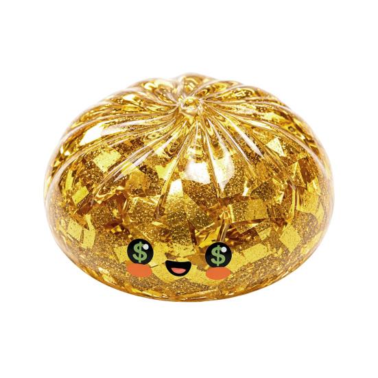 Wealth Attraction Decor Gold Foil Steamed Bun Squeeze Stress Ball Cute Food Shape Fidget Elastic Ball Toy for Anxiety Relief Soft Maltose Reliever,