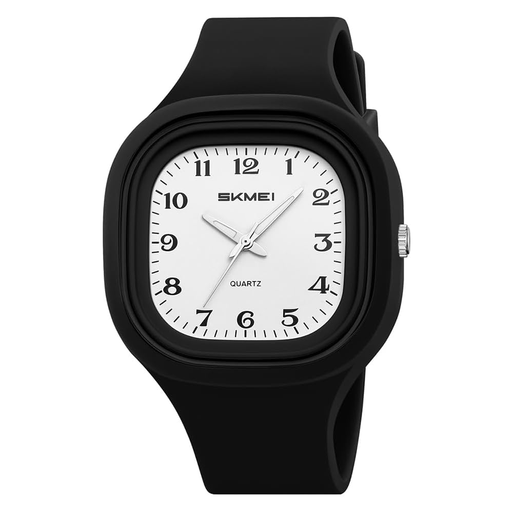Square Women s Silicone Waterproof Sports Watch Casual Black White with Easy-to-Read Arabic Numbers