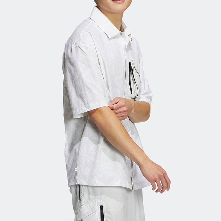 Adidas Originals SS22 Abstract Pattern Full Print Zip Pocket Short Sleeve Shirt Men Shirts Light-Gray HS9472