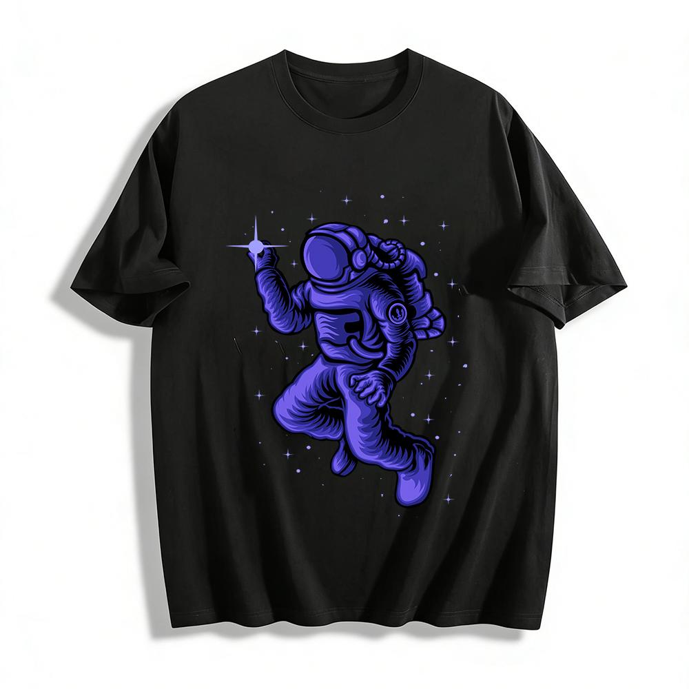 Cool Astronaut Catching Star Graphic Casual T-Shirt Pure cotton T-shirt XXS