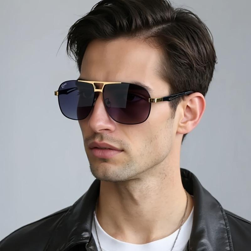 1pc Stylish Men'S Fashion Glasse with Golden Accents Durable Metal Frame for Casual Wear Everyday Fashion Glasses