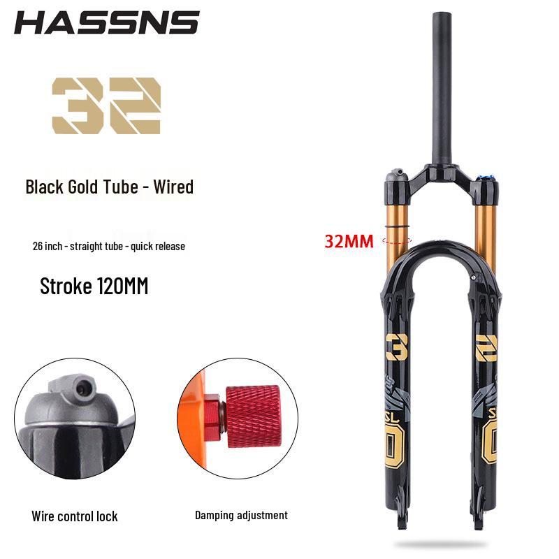 Furcă cu suspensie pe aer pentru bicicletă montană HASSNS cu reglaj de amortizare pentru roți de 26/27.5/29 inch
