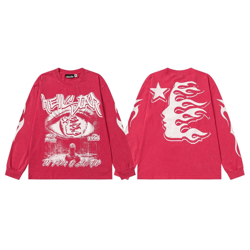 Hellstar Vintage Gewaschener Langarm-Hoodie - Europäischer & Amerikanischer Streetwear-Stil