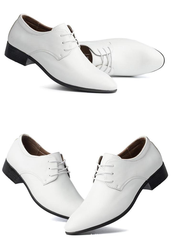 Korean Style Breathable Pointed Toe Leather Casual Men's Shoes - White Trendy Nightclub & Photo Studio