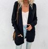 Autumn and winter loose casual twist knitted cardigan European and American pocket medium and long sweater jacket