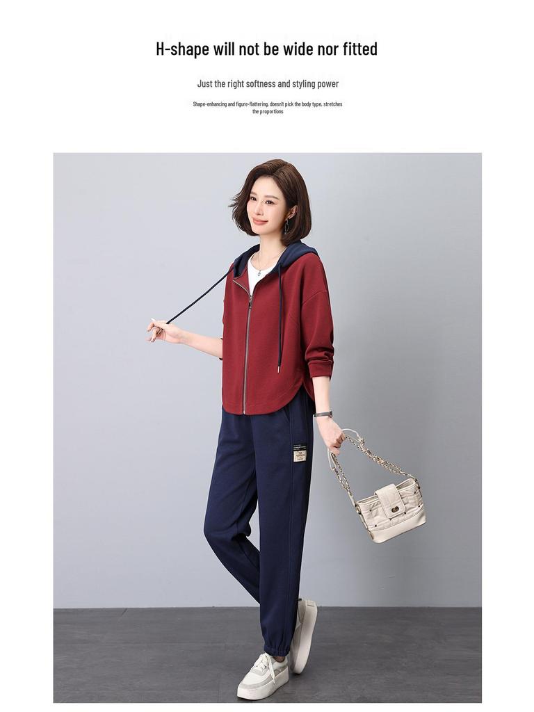 Set Hanorac Sportiv Mărimi Mari pentru Femei - Ținută Elegantă de Toamnă din Două Piese pentru Mame de Vârstă Mijlocie