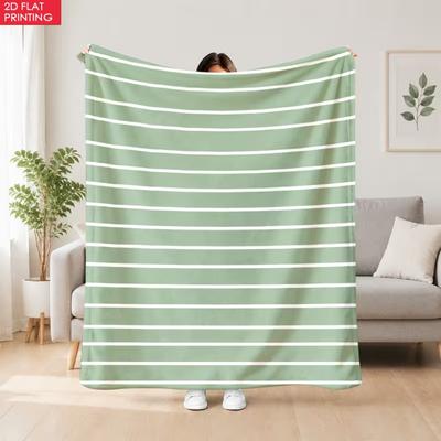 Minimal Thin Vertical Stripe Flannel Blanket Warm Soft Lightweight Decorative Blanket For Living Room Bedroom Office Camping