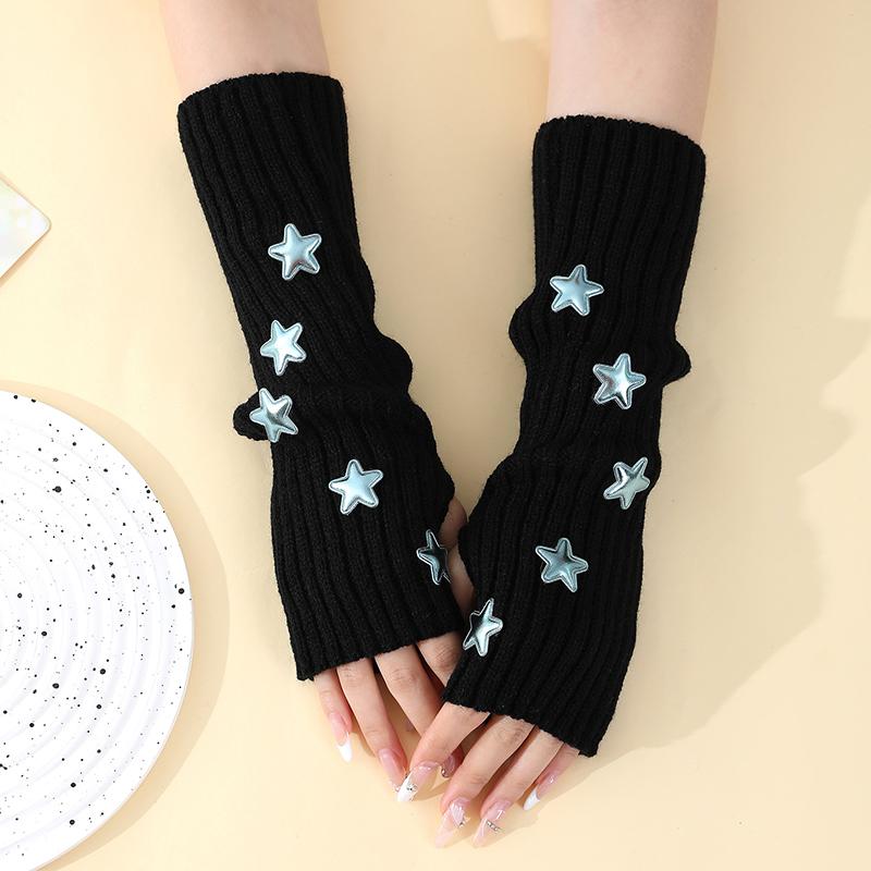 New Autumn Winter Knitted Warm Arm Cover Star Gloves Women Pile Exposed Finger Y2k Sleeve Sweet Keep Warm Sleeve Cover
