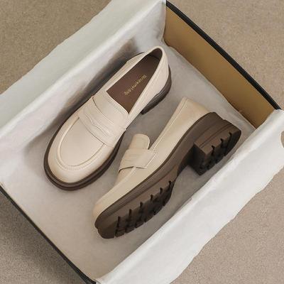 Loafer mit dicker Sohle, Retro-Schuhe aus kleinem Leder, Merade, ein Fuß, Steigbügel, klobiger Absatz, weiche Unterseite, einzelne Schuhe für Damen