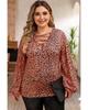 Azura Exchange Puff Sleeve V Neck Leopard Lace-up Top