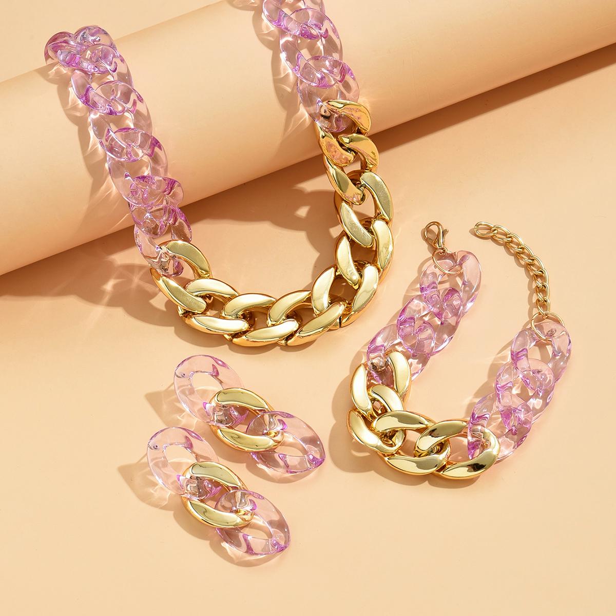 

Акриловое массивное колье-цепочка для женщин, Bohemain, воротник, браслет, серьги, комплект ювелирных изделий фиолетовый