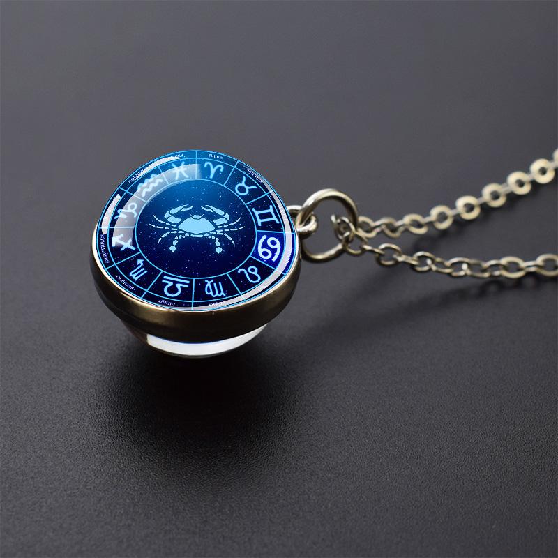 

Цепочки с кулонами в виде знаков зодиака, 12 созвездий, планета, стеклянный шар, двусторонние, женские, Овен, Лев, Дева, Телец, ювелирное украшение, подарок