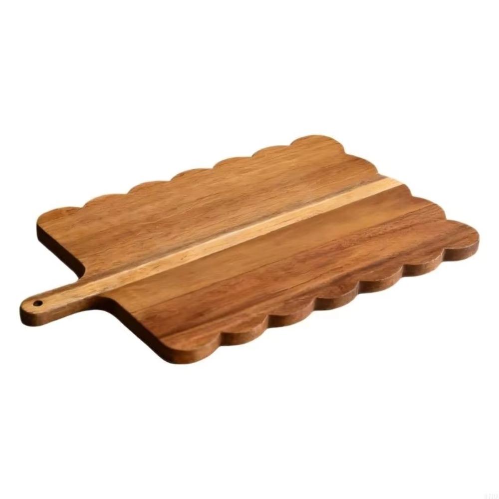 Scalloped Edge Wood Cutting Board Rustic Natural Chopping Board Thickened Intricate Handle Bread Board Cutting Bread