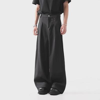 Men's Wide-Leg Black Trousers - Trendy Loose-Fit Suit Pants for Spring & Autumn