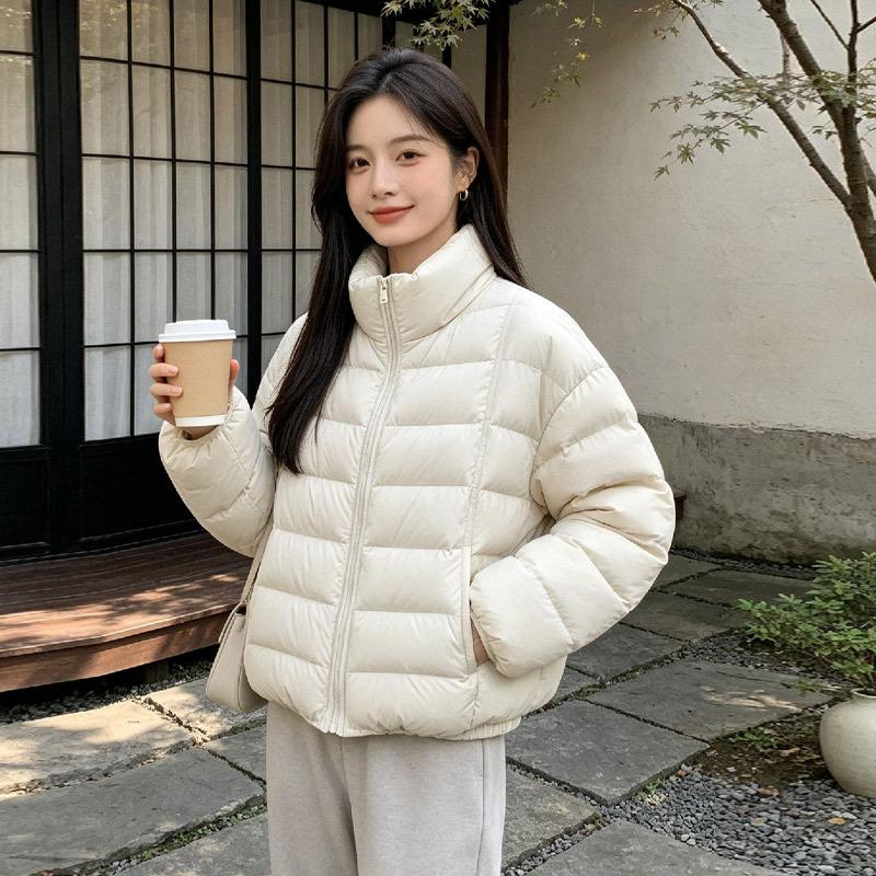 Down jacket women's new stand-up collar ribs light short jacket duck down jacket women