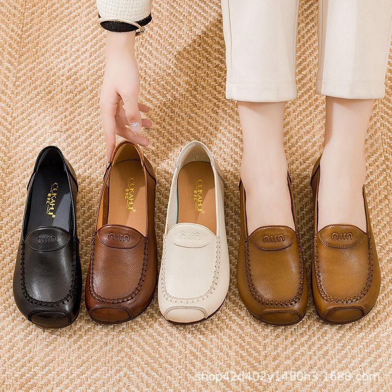 Real soft leather sole soft high-end retro mother shoes single shoes 2025 autumn casual and comfortable versatile non-slip mother shoes