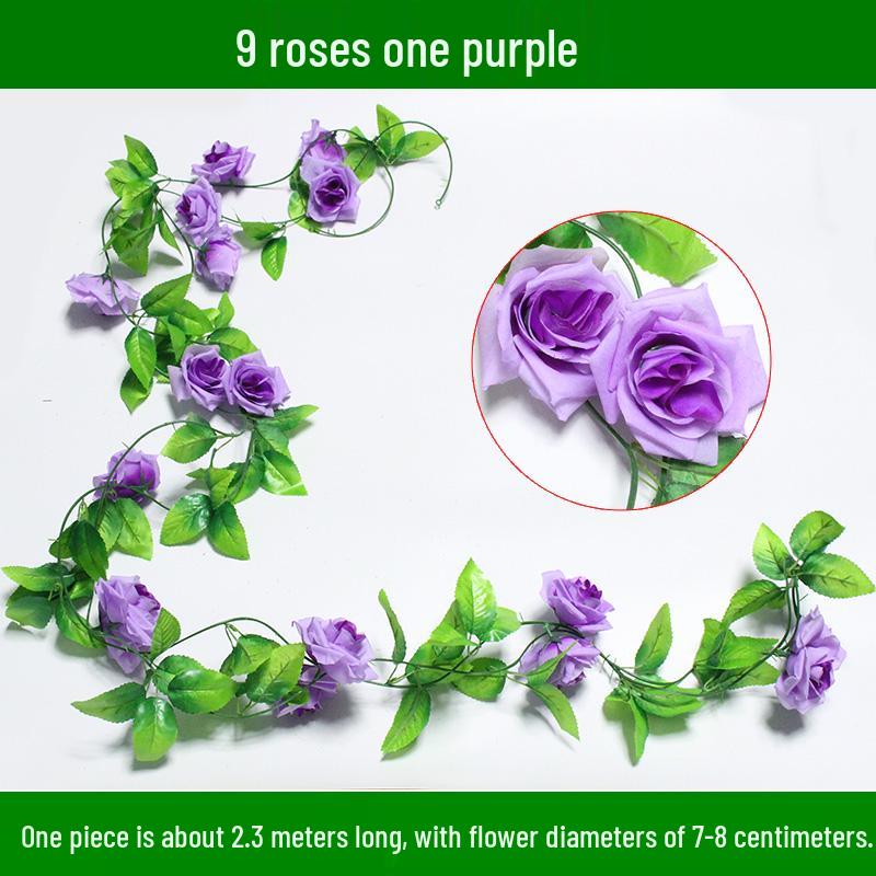 Artificial Rose & Green Leaf Vine for AC Decoration