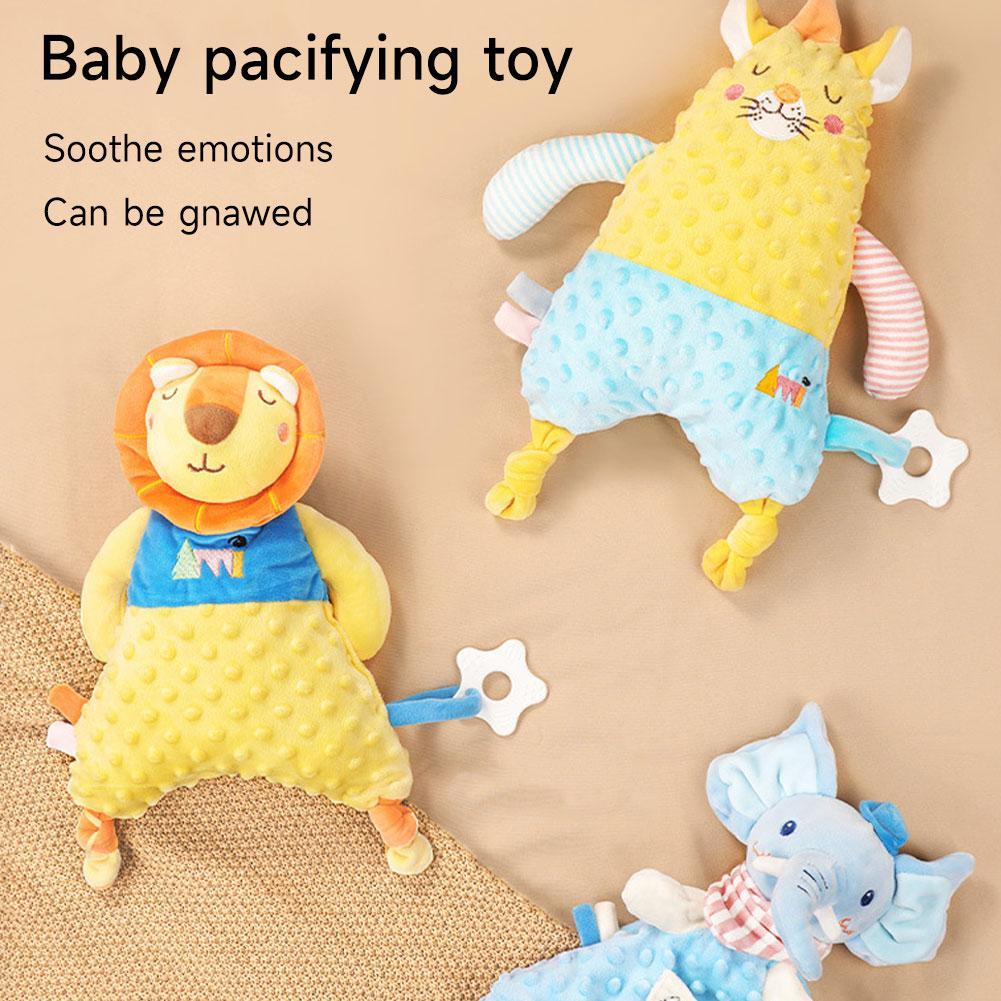Baby Sleep Aid Plush Calming Toy Interactive Hand Puppet Soft Blanket With Chewable Silicone Teether Newborn Sensory Toy