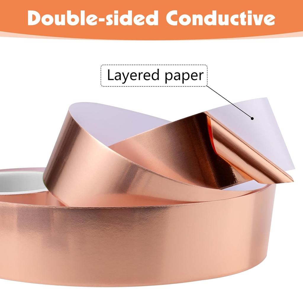 Copper Tape Double-Sided Conductive Copper foil tape for Stained Glass Conductive Tape for Guitar EMI Shielding Crafts