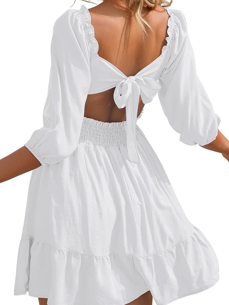 Elegant Spring-Summer Square Neck Ruffle A-line Dress