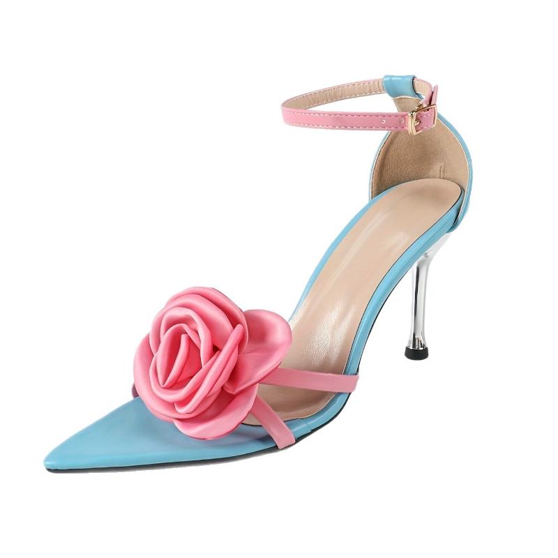

Fashion Sweet Floral Cross Tied Design Brand Sandals Women Sexy Open Toe Ankle Buckle High Heeled Sandals Fashion Comfortable Dress Shoe 43 синий