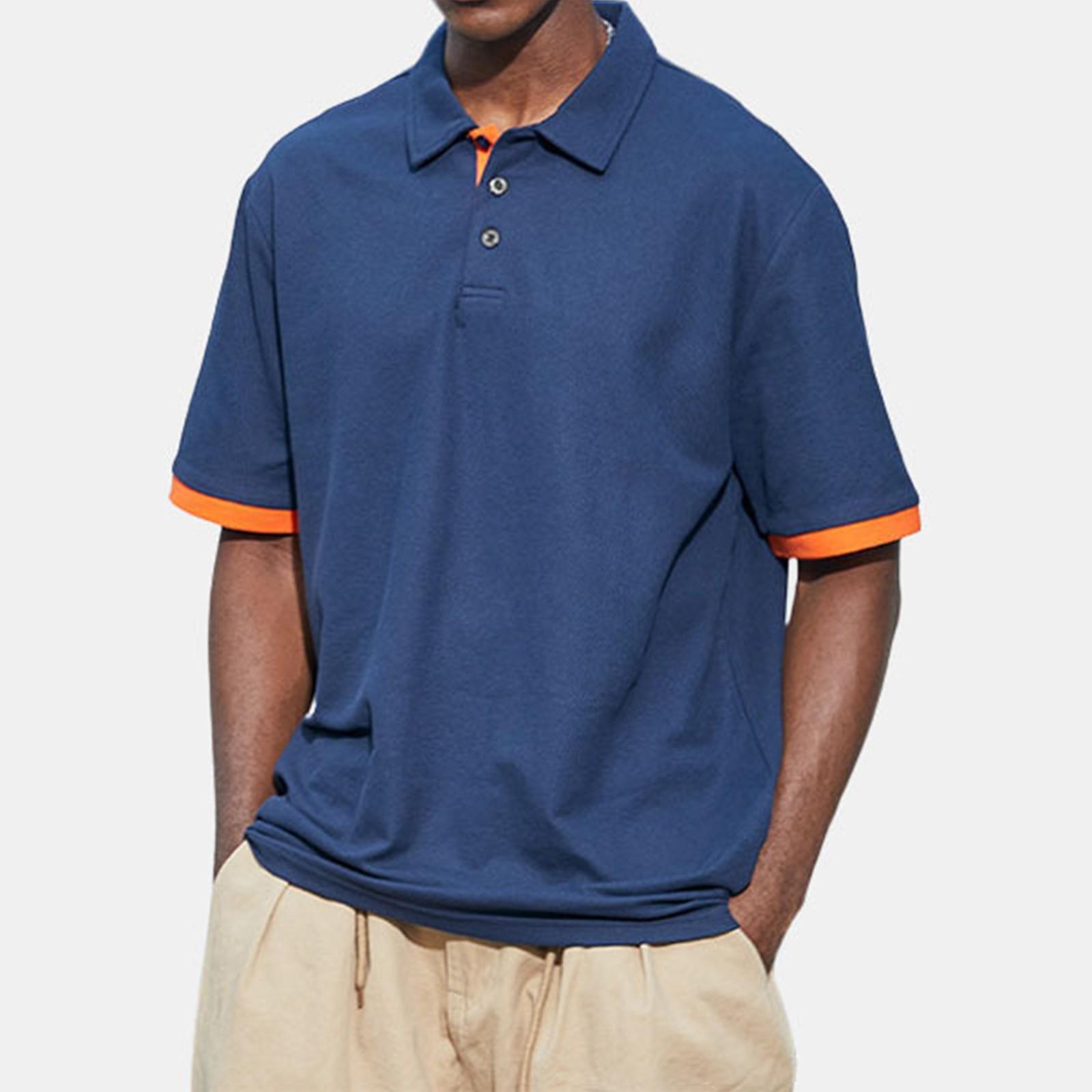 

Мужская летняя однотонная футболка с открытым воротником на 3 пуговицах и топом с короткими рукавами на пуговицах M