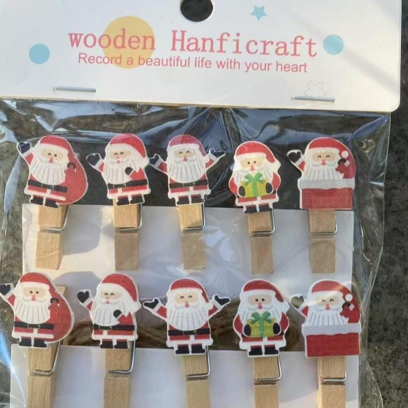 10 Pcs Santa Claus Tea Hanging Flower Shop Card Small Wooden Clips