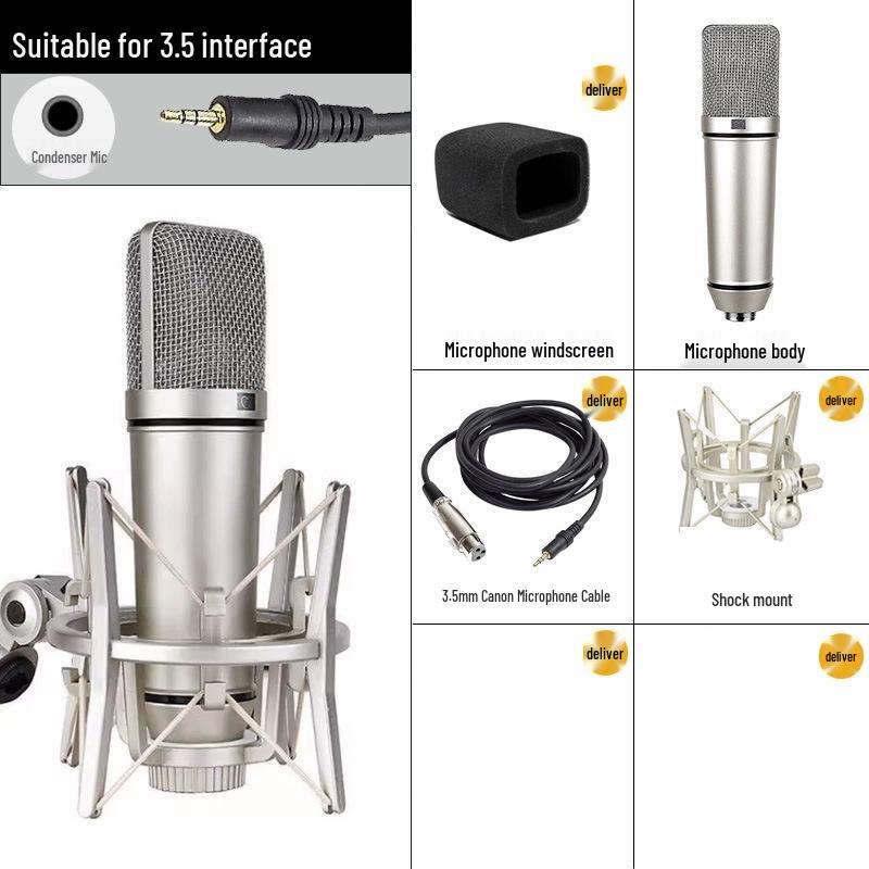 U87 Metal Diaphragm Microphone Set: Live Streaming & Recording Studio Kit with Boom Stand