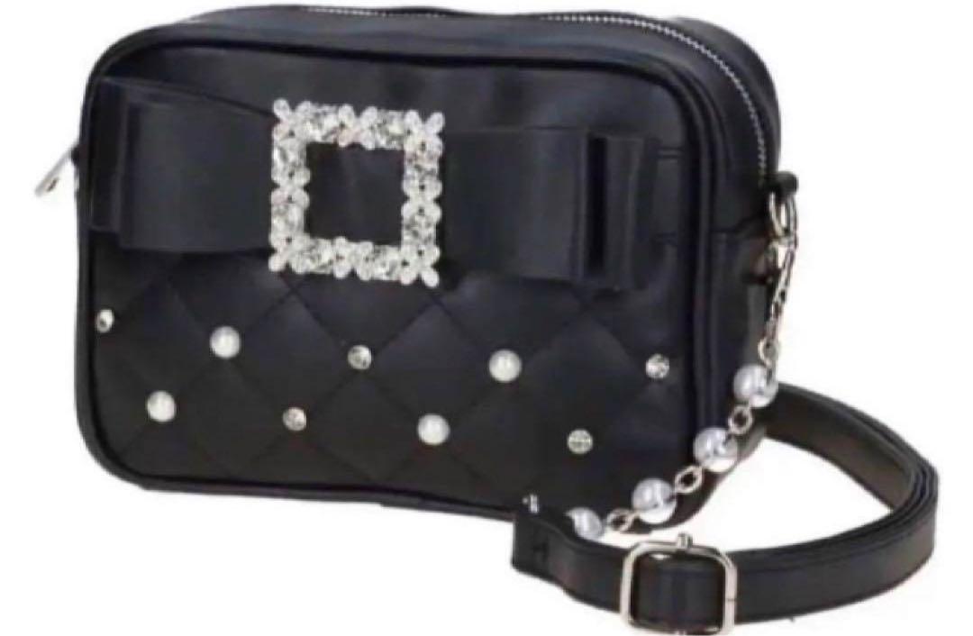 

[USED] Ribbon shoulder bag, mass-produced, landmine, black, sickly, cute, Gothic Lolita, black, dreamy, cute