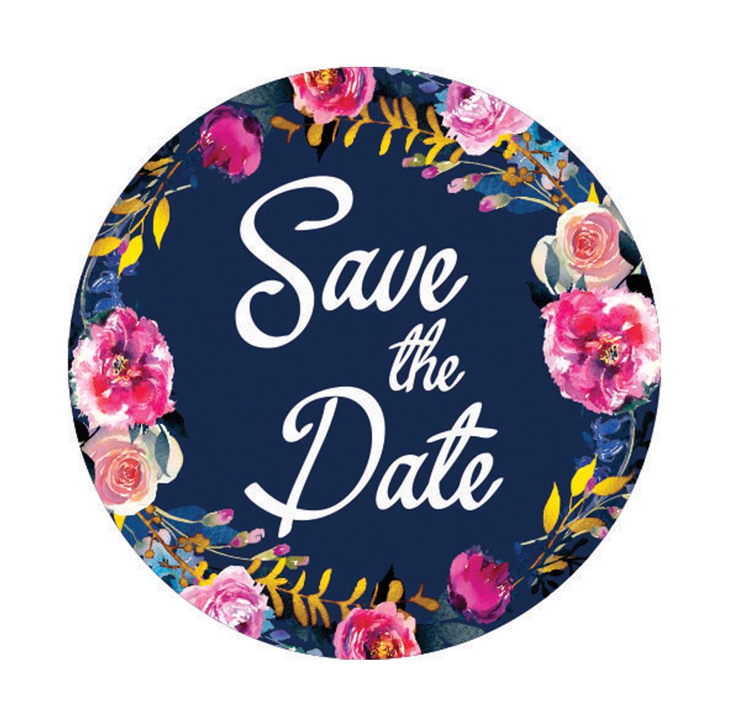 Darling Souvenir 45 Pcs Round White Floral & Vines Border Save The Date Wedding Stickers-1.6 Inches