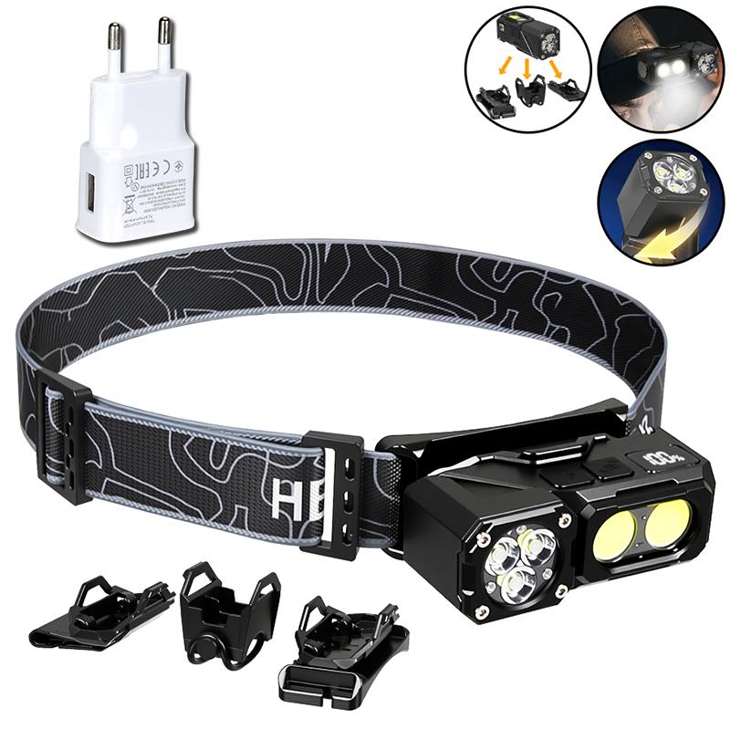 High Power LED Sensor Headlamp USB C Rechargeable Headlight with Strong Magnet Waterproof Head Torch for Fishing Camping Lantern