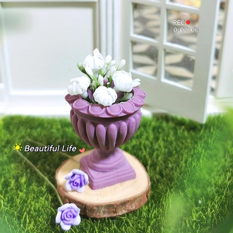1:12 Vaso da Fiori Miniatura per Casa delle Bambole Colonna Romana Mini Colonna di Fiori Vasi da Fiori Giardino Esterno Piante in Vaso Modello Decor Giocattolo
