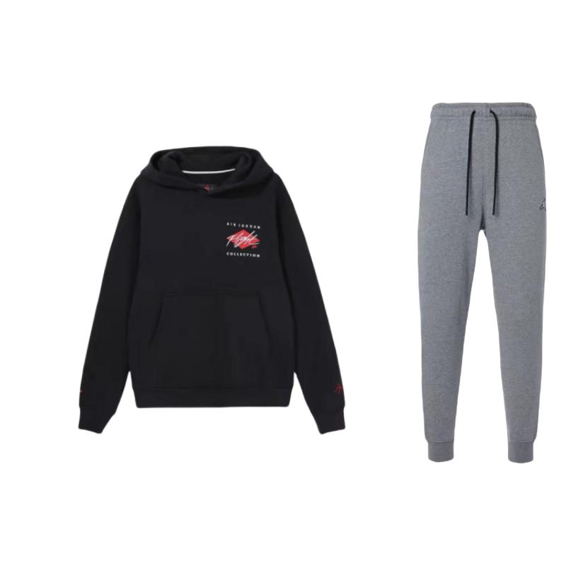 

Jordan Essentials Printed Hoodie And Solid Logo Embroidered Drawstring Pants Casual Sports Set Unisex Sets DQ7341-091+DH9020-010 S