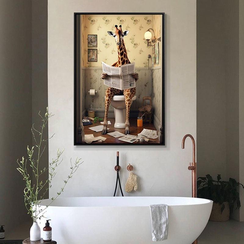 Retro Creative Animal Bathroom Canvas Painting Lion Cat Bar Toilet Bathroom Decoration Painting for Modern Living Room Asian Style Home Decor