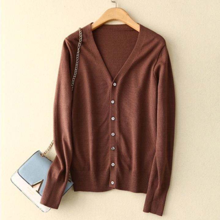 Women's Oversized V-Neck Core-Spun Yarn Knit Cardigan - Soft, Long Sleeve, 2025 Autumn/Winter Collection