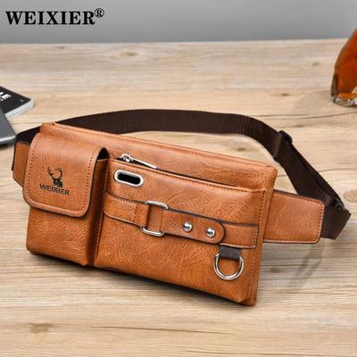 Men's Shoulder Bag Diagonal Bag Outdoor Chest Bag Mobile Phone Waist Hip Bag Multifunctional Chest Bag PU Leather Waist Bag