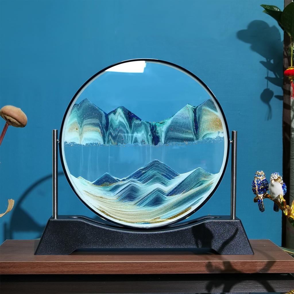 Rotatable Sandscape Moving Sand Art Picture Flowing Sand Painting Round Glass Quicksand 3D Hourglass Office Home Decor Gifts
