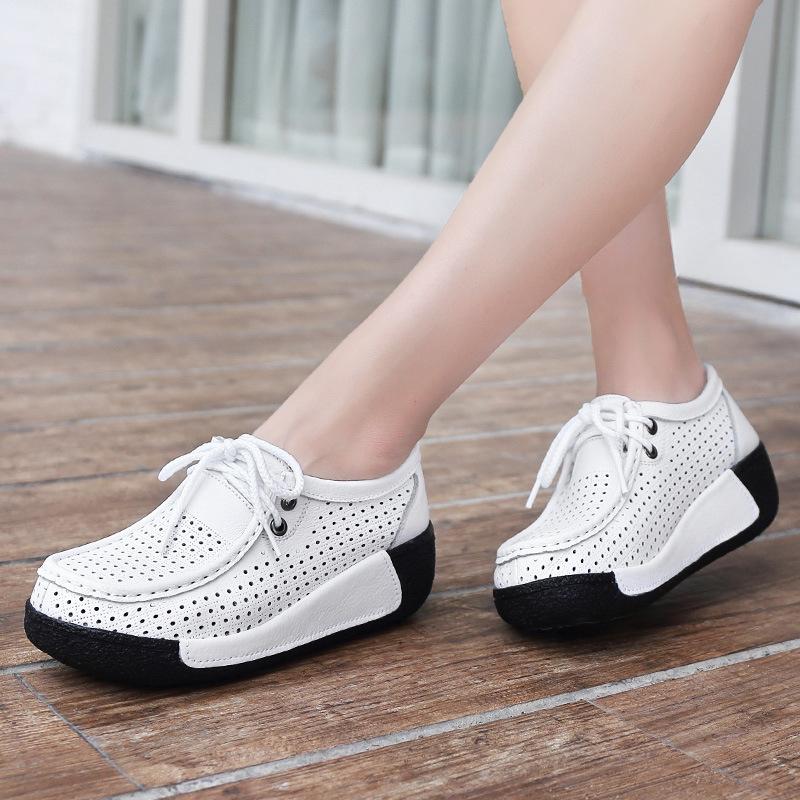 Women Genuine Leather Platform Shoes Winter Plush Walking Shoes 5cm High Wedges Heels Shoes Elegant Warm Mother Shoes