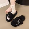 Cotton Mopping Winter New Round Toe Open Toe Rhinestone Buckle Suede Platform Non-Slip Flats