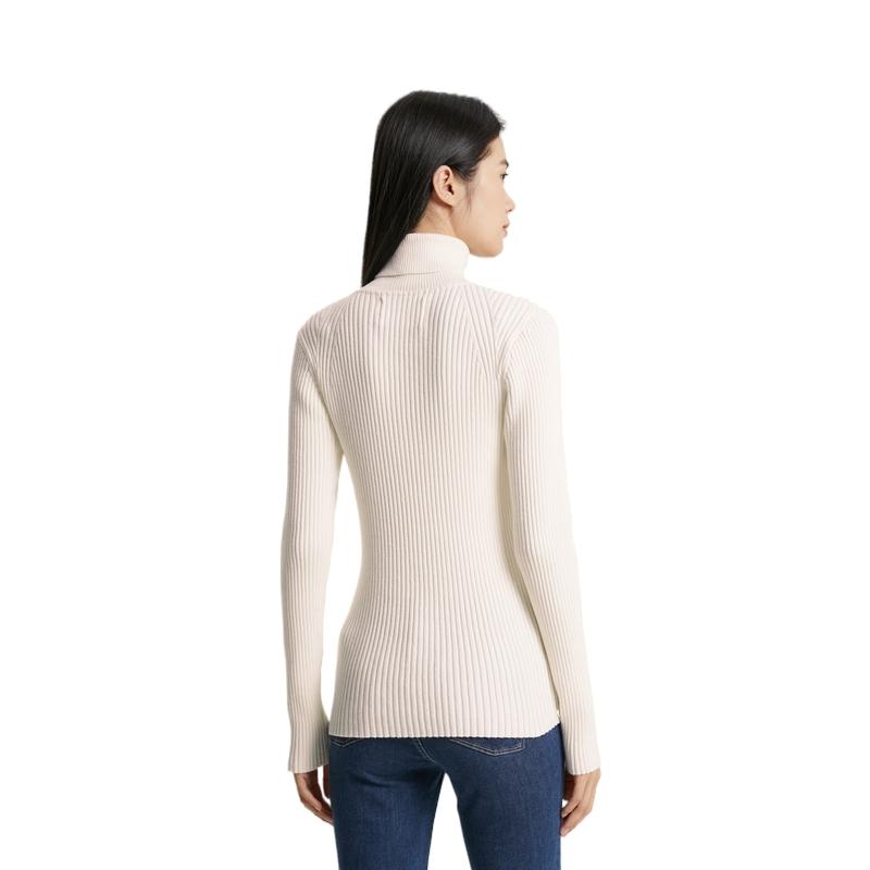 Calvin Klein Autumn Winter Color Block Embroidered Letter High Neck Long Sleeve Knit Sweater Women sweater Milk J222849YBI
