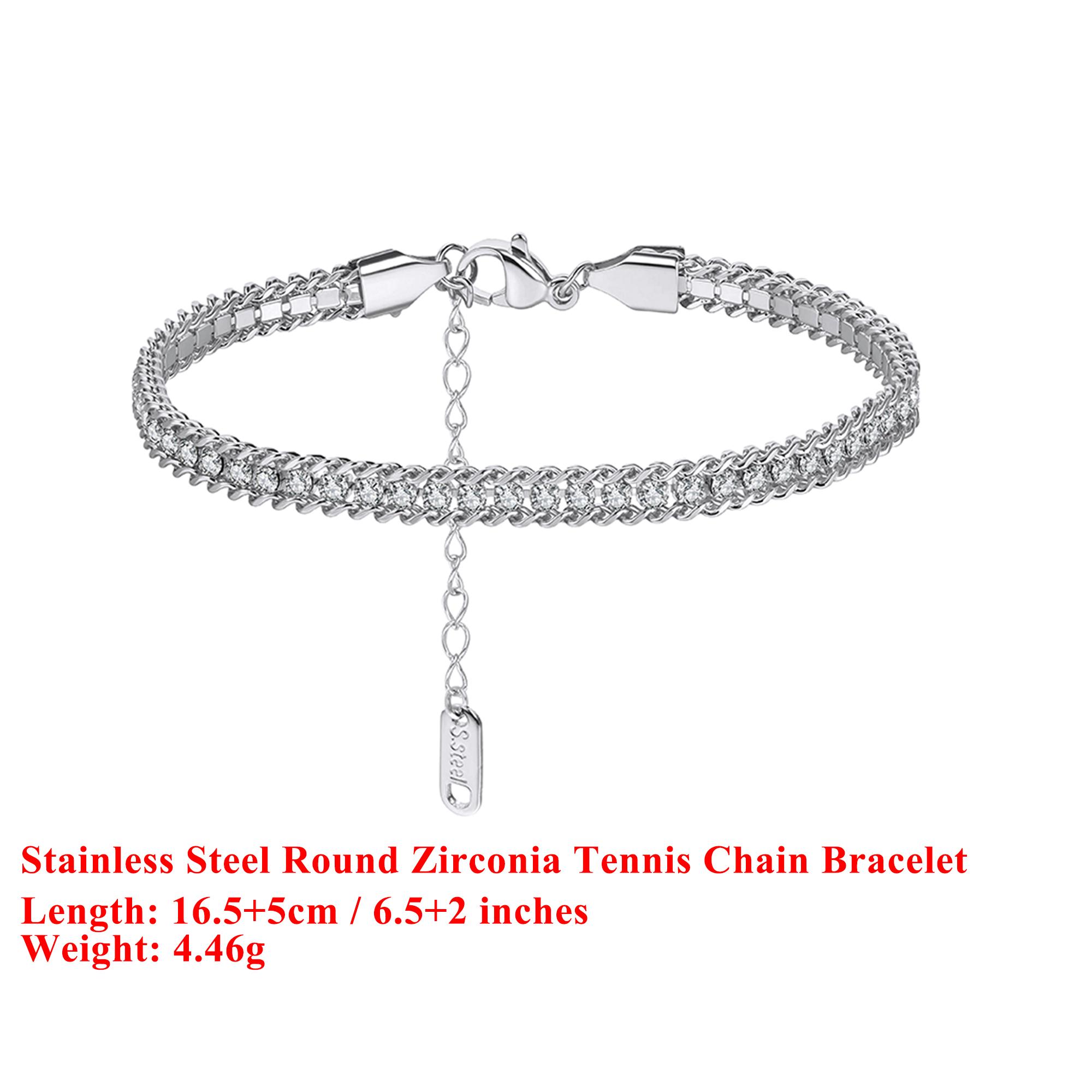 

EFFIE QUEEN Stainless Steel 18k Gold Round Cut Zirconia Tennis Chain Bracelet Banquet Jewelry for Women, Men Party Gift STKB07 серебряный