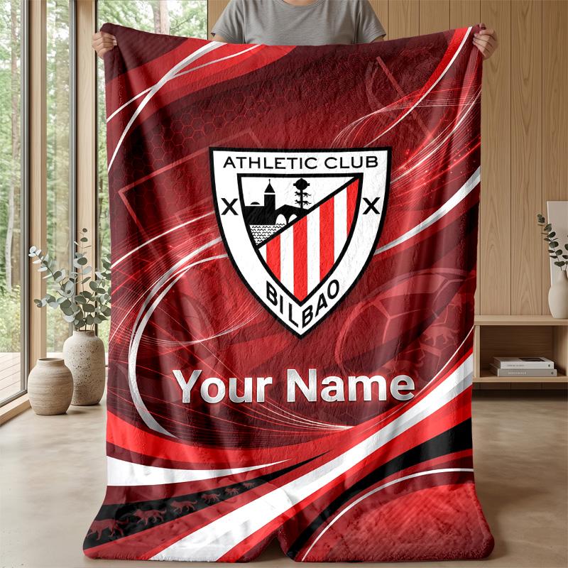Custom Text Flannel Throw Blanket, Lightweight Cozy Bed Sofa BlanketAthletic Bilbao FC