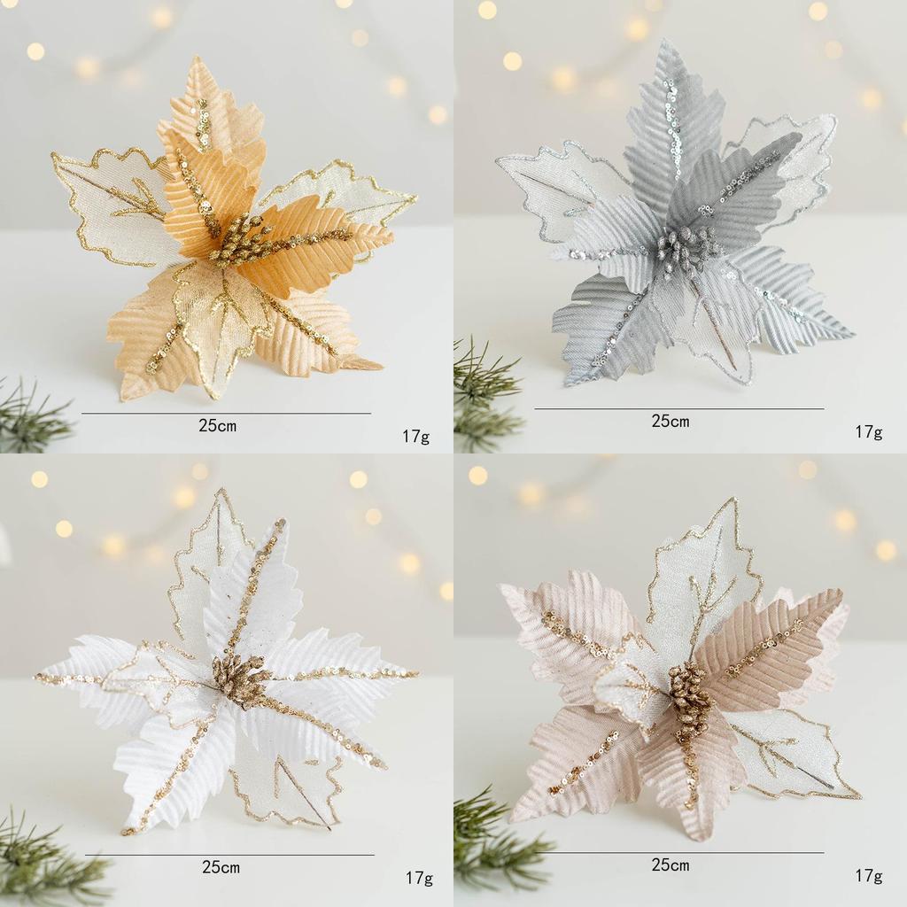 High-quality 25cm Vine-like Christmas Flower Garland With Net Fabric And Sparkling Sequins