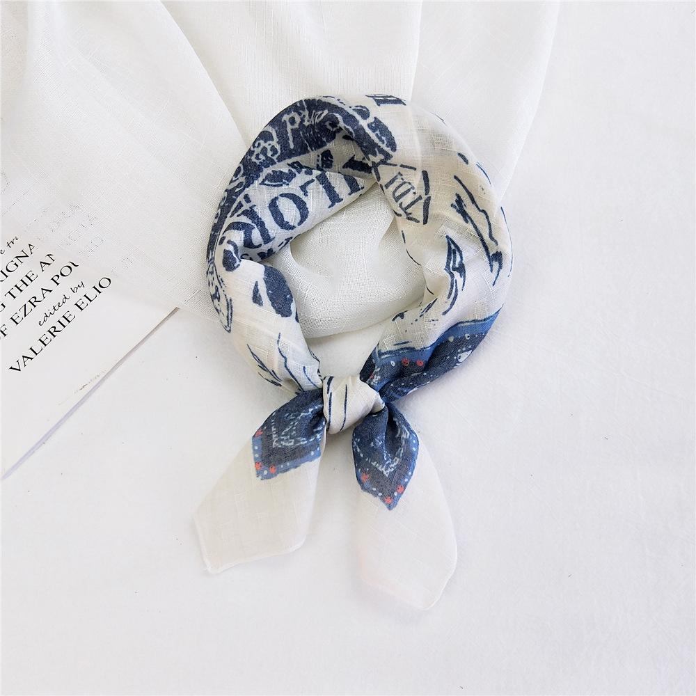 Cotton And Linen Small Square Scarf Silk Scarf Women'S Spring And Autumn New Style Artistic And Versatile Fashionable Temperament Headband Scarf
