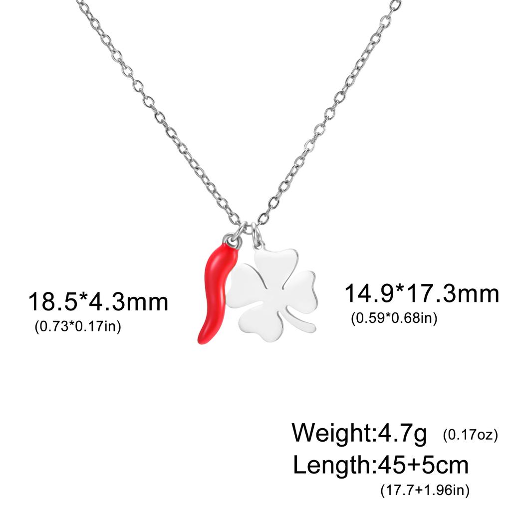Italian Horn Leaf Lucky Clover Pendant Necklace for Women Stainless Steel Charms Chain Amulet Talisman Jewelry Birthday Gift